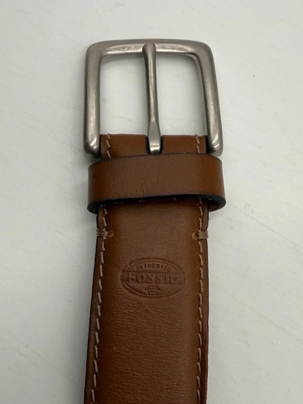 Fossil Genuine Leather Belt Brown Tan Size 38/95 Work Casual Silver Buckle 1.5